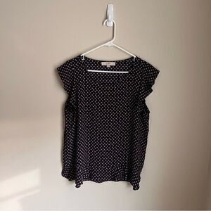 LOFT navy and pink Ruffle Sleeve Blouse